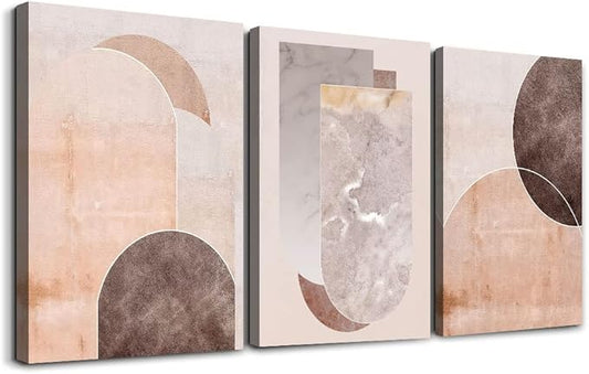 AHUASJART Boho Wall Decor Living Room Canvas Wall Art For Office Family Wall Decorations For Bedroom Modern Abstract Geometry Paintings Canvas Pictures Artwork Inspirational Home Decor 3 Pieces Set