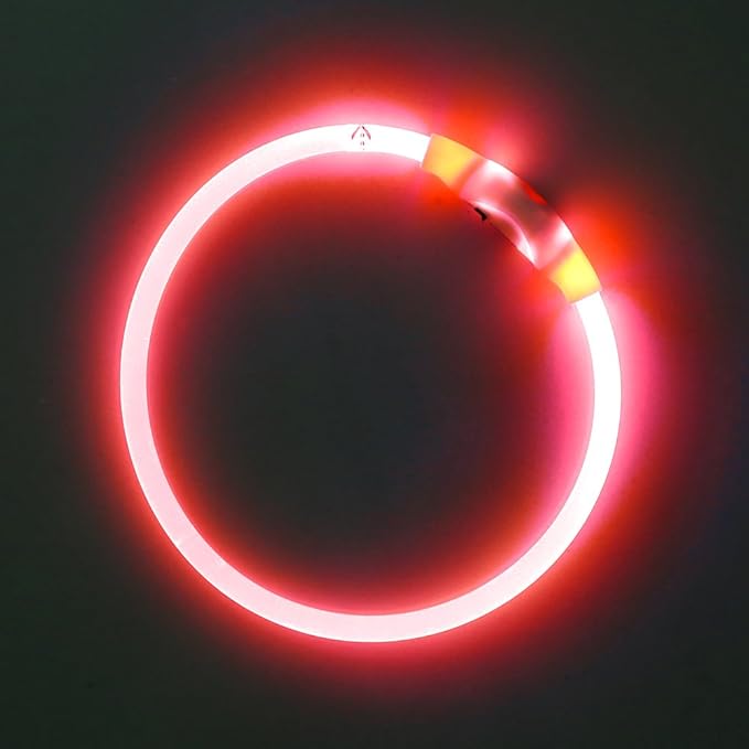 BSEEN Light Up Dog Collar - Rechargeable LED Dog Collar - 360° Glow in The Dark Pet Collar for Small Medium Large Dogs, TPU Cuttable Puppy Collar Safety Dog Lights for Night Walking (Red 70cm)