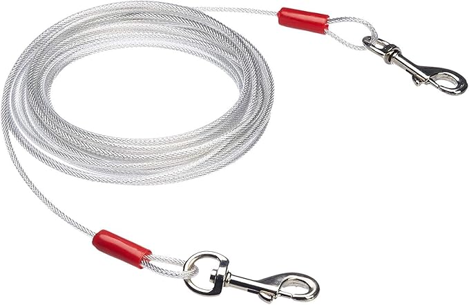 Amazon Basics Tie-Out Cable for Dogs up to 90 lbs, 25 feet, White