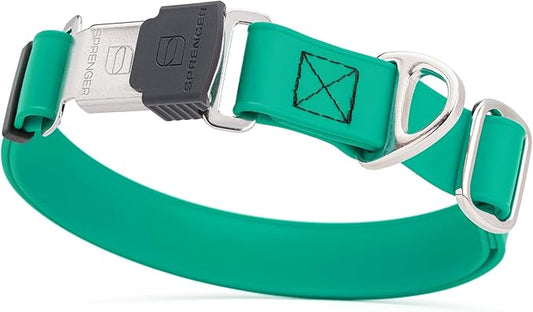 Dogline Biothane Waterproof Dog Collar with Herm Sprenger Stainless Steel Quick Release Buckle – Heavy Duty Tactical Durable Collar for Dogs – Comfortable and Safe Pet Collar, W 3/4" L 12-19", Teal