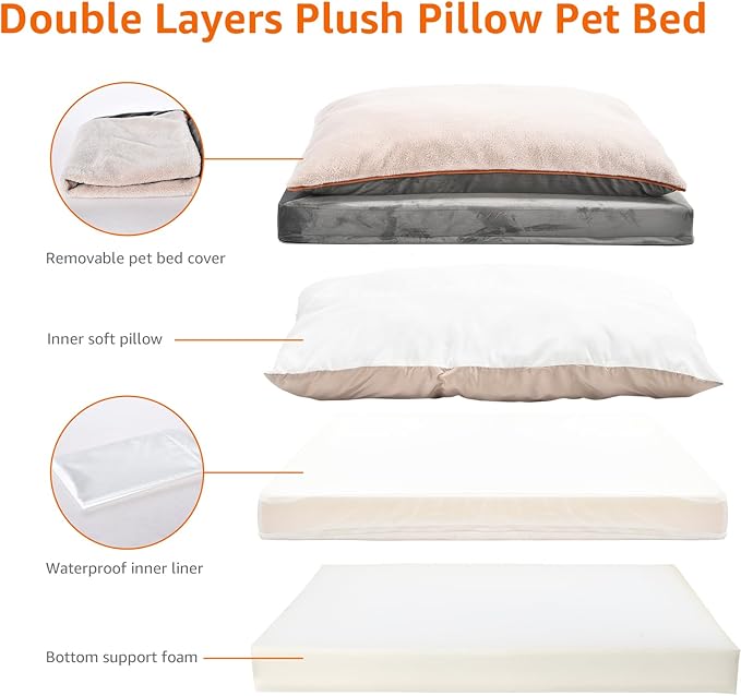 Amazon Basics Dog Bed with Cooling Gel Memory Foam, Pressure-Relief Support for Dogs up to 120lbs, Non-Slip Bottom, Machine Washable Cover, Giant Sized (48" x 36"), Grey