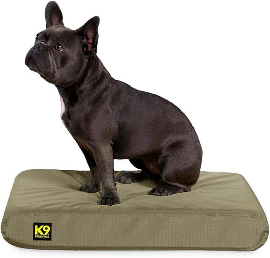K9 Ballistics Tough Ripstop Orthopedic Rectangle Dog Bed w/Removable Washable Cover, Solid Orthopedic Foam - Small, Sage Green