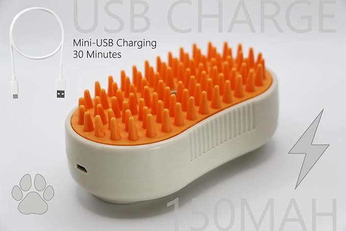 Cat Steam Brush, Helps Reduce Cat Hair, Easy Cleaning Top, Steam Brush with Silicone Massage Bristles for Cats or Dogs, Best for Long-haired Cats or Dogs (Beige)