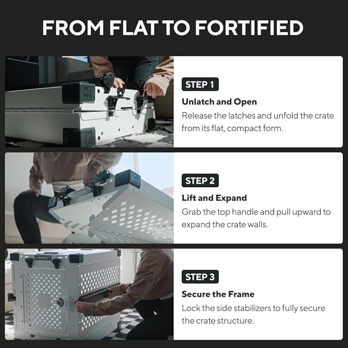 Impact Collapsible Dog Crate - Foldable Hard Crate for XXL Dogs - Heavy Duty Travel Kennel with Powder-Coated Aluminum - Quick Setup for Indoor & Outdoor (Gray, 48" (48" L x 27" W x 33" H))