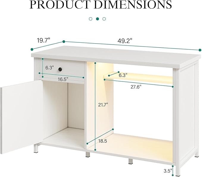 55 Gallon Fish Tank Stand with LED Light & Power Outlets, 55-75 Gallon Aquarium Stand with Drawer & Barn Door, 50" L x 20" W Cabinet for 2 Fish Tank Accessories Storage, Turtle Tank, Antique White