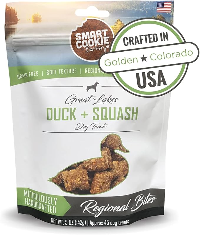 Smart Cookie All Natural Soft Dog Treats - Duck & Squash - Training Treats for Dogs with Allergies or Sensitive Stomachs - Grain Free Dog Treats, Chewy, Human-Grade, Made in USA - 5oz Bag