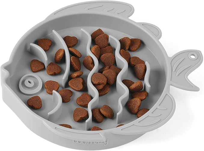 Coomazy 2-in-1 Silicone Slow Feeder Dog Cat Bowls, Interactive Puzzle Toy for Pets Dry/Wet Food Training, Keeps Dogs Cats Busy, Prevents Puppy Kitty Overeating (Smoky Gray, 1.2 Cup)