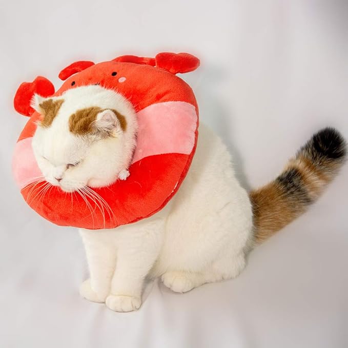 Adjustable Cat Recovery Collar Soft,Cute Pet E-Collar Neck Cone After Surgery Wound Healing Protective Cone Fit for Kitties, Small Dogs(ELC05-lobster-s)