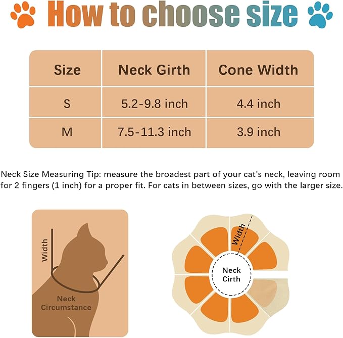 Cat Cone Collar Soft, Adjustable Cat Recovery Collar to Stop Licking After Surgery Protective E Collar for Cats Small Dogs, Orange S