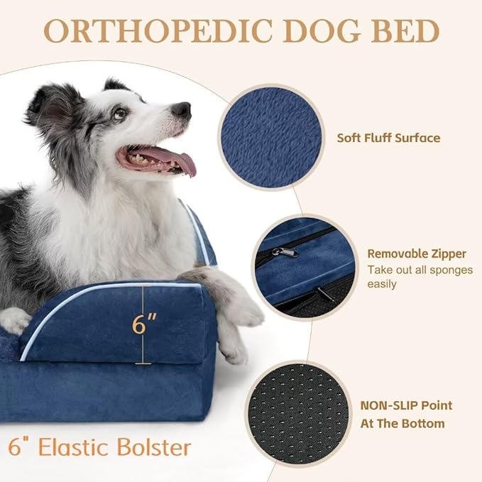 Comfort Expression XXL Orthopedic Dog Beds, Waterproof Orthopedic Foam Extra Large Dogs Beds, Washable Dog Sofa Beds with Removable Cover & Non-Slip Bottom(XX-Large,Navy Blue)
