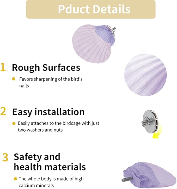 Bird Perches for Cage, Abrasive Surface High Calcium Mineral Parrot Perch Stand - Bird Nail File for Claw & Beak Health, Colorful Ceramic Bird Cage Accessories (Purple, Shell)