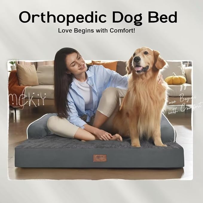 Large Dog Bed Orthopedic Washable - Memory Foam - XXL Large Big Dogs - Beds Bolster Pet - Couch Sofa - Waterproof with Removable Cover - Dark Grey Dog Bed