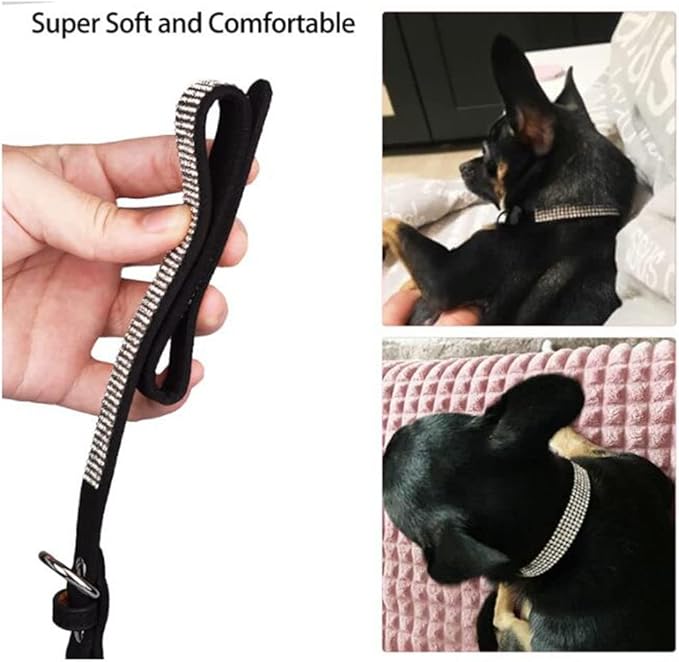 Rhinestone Dog Collar for Small Dogs, Bling Diamond Fancy Crystal Glitter Pretty Jewel Pet Puppy Collars for XXS XS Small Medium Large Breed Girl Dogs Female Cats Kitten, Colorful Black XXSmall