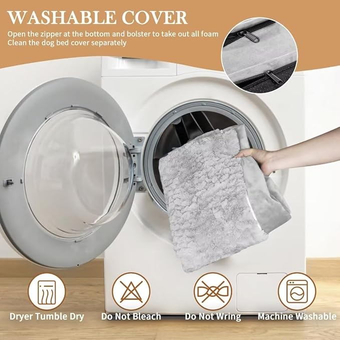 Comfort Expression XL Dog Beds Waterproof, Orthopedic Foam Dog Beds Large Sized, Bolster Dogs Beds Washable Pet Sofa with Removable Cover & Non-Slip Bottom(X-Large,Grey White)