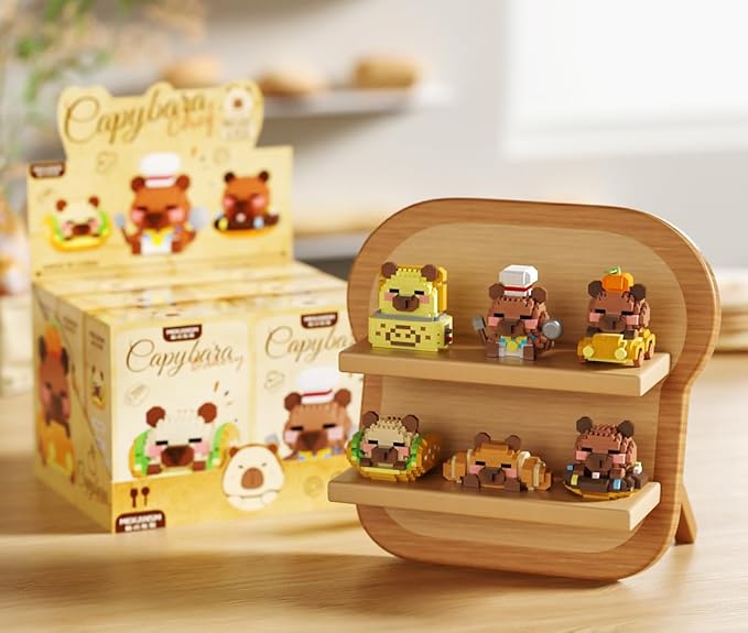 6 Set Cute Capybara Baking Bread Series Mini Building Toy Kawaii Animals Set Micro Adorable Pet Buildings Small Bricks Gifts Toys