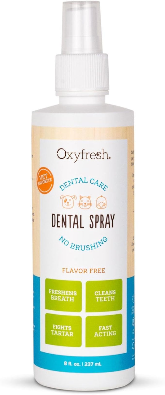 Oxyfresh Advanced Pet Dental Spray – Instant Dog and Cat Fresh Breath: Easiest No Brushing Pet Dental Solution for Dogs and Cats – Best Way to Fight Plaque, Keep Teeth & Gums Healthy, 8oz.