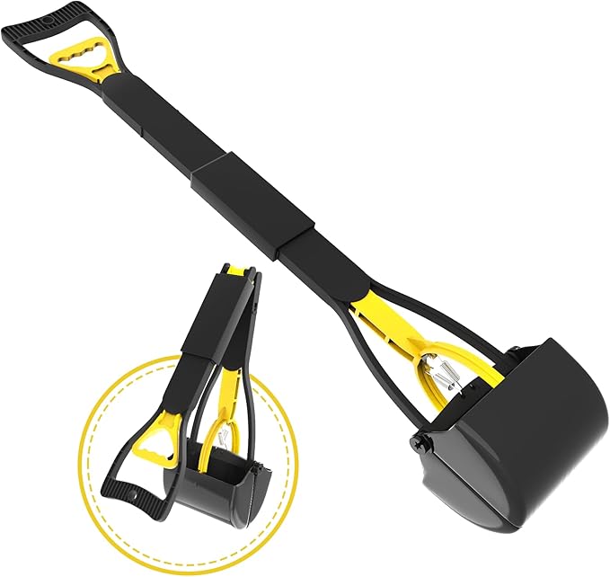 28" Heavy Duty Dog Pooper Scooper for Large Dogs, Extra Long Handle Foldable Poop Pick Up Tool with Durable Spring, Great for Yard, Lawns, Grass, Dirt, Gravel