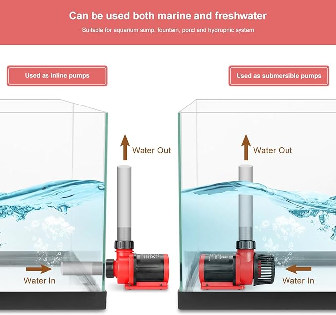 2640GPH 80W Aquarium DC Retrun Pump With LCD display Controller,DC24V 18FT Lift Controllable water pump for fresh and marine water fish tank,100 speeds ECO Quiet inline and submersible pump
