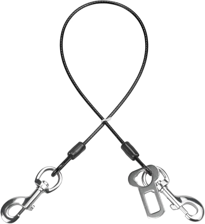 Dog Seat Belt Harness for Car,Dog Seatbelt of Coated Wire Leash Safety Restraint,No Chew Tether Cable Vehicle Dog Accessories,Double Clips & Latch (Black, 32 inch/80 CM)