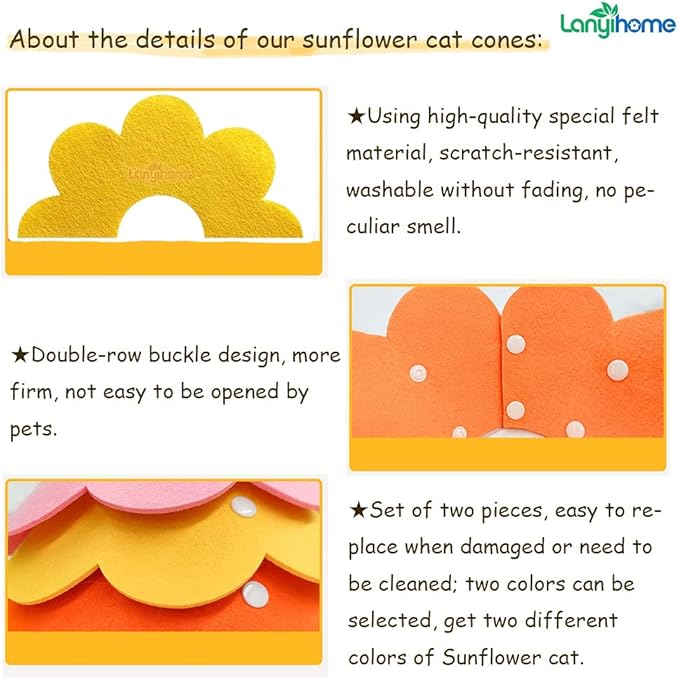 Adjustable Recovery Collar - Cute Flower Neck Cones After Surgery, Set of 2 E Collars for Kitten and Cats S Size (2 pcs)