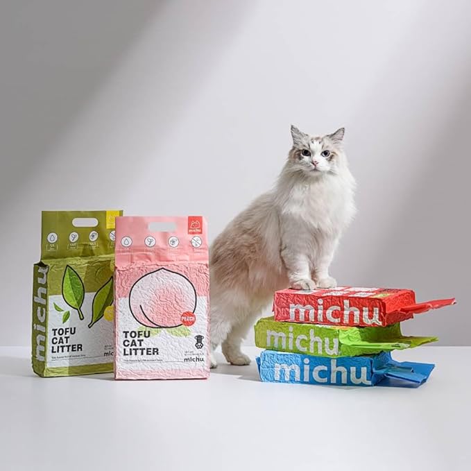 Tofu Cat Litter Natural Clumping Tofu Cat Litter, Fast Clumping and Easily Scoop-able 5.5lb/88oz 5 Scents - Greentea, 8 Pack