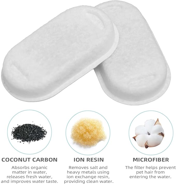 Cat Water Fountain Filter Compatible with Stainless Steel Dispenser, Efficient Filtration with Coconut Shell Activated Carbon and Fresh Water (12 Filters+12 Sponges)