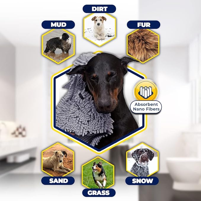 Muddy Mat® 2-in-1 Set: AS-SEEN-ON-TV Grey Microfiber Door Mat (30"X19") & Doggy Dryer Plush Shammy Towel - Non-Slip, Washable & Highly Absorbent Solutions for Soggy Paws & Clean Floors