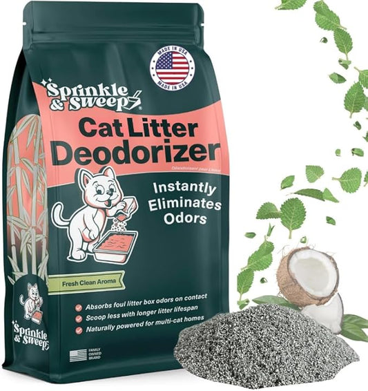 Cat Litter Deodorizer | Odor Eliminator for Litter | Smell Control for Cats | Non-Toxic & Safe for Kittens | Home Odor Neutralizer | Kitty Litter Freshener | Sprinkle & Sweep | One Month Supply 8oz
