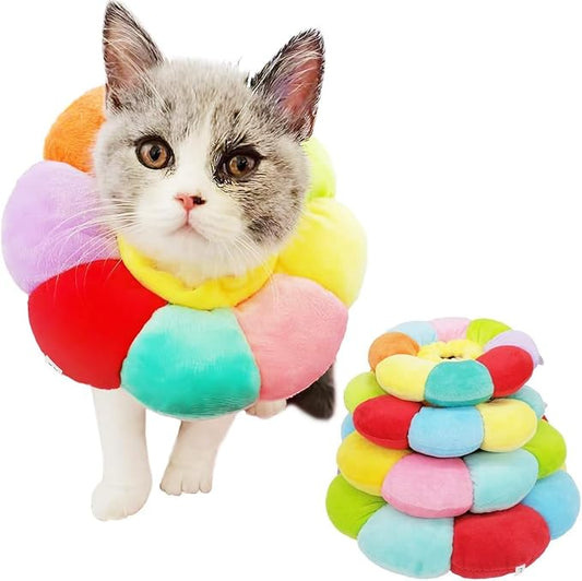 KUDES Cat Small Dog Recovery Collar, Cute Neck Cone After Surgery, Adjustable Pet E Collar, Wound Healing Protective Cone Surgery Recovery Elizabethan Collars for Small Pet (XS(Within 2lb), Colorful)
