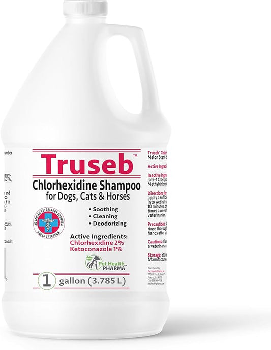 Truseb All Natural Topical Ketoconazole and Chlorhexidine Shampoo for Dogs, Cats & Horses with Aloe Vera Shampoo and Conditioner(Ketoconazole & Chlorhexidine Shampoo, 1 Gallon)