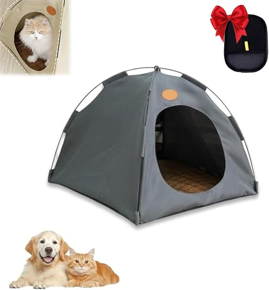 BreezyDen Pop-Up Pet Tent – Portable Indoor/Outdoor Cat Tent, Waterproof Pet Hideaway for Cats & Small Dogs with Mesh Window, Anti-Slip Base & Washable Design (Dark Gray, M (8 catties Kitten))