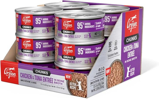ORIJEN Chunks & Shreds Wet Cat Food Chicken and Tuna Kitten Entrée 3oz Cans (12 Count)