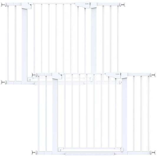 Cumbor 2 Pack 29.7-46" Baby Gate for Stairs, Mom's Choice Awards Winner-Auto Close Dog Gate for doorways, Easy Install Pressure Mounted Pet Gates indoor, Easy Walk Thru Wide Safety Gate for Dog, White