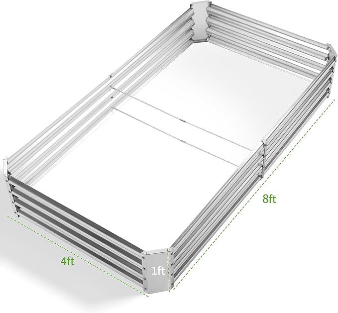 Land Guard 8×4×1ft Galvanized Metal Raised Garden Bed, Metal Planter Kit Box Outdoor for Deep-Rooted Vegetables, Flowers, Green and Herbs……