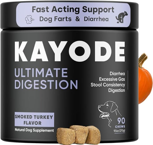 Kayode Ultimate Digestion. Fast Facting Anti Diarrhea for Dogs. Dog Fart Remedy & Dog Gas Relief. Natural Nutrients for Healthier, Firmer Stools. Pumpkin & Digestive Enzymes for Dogs.