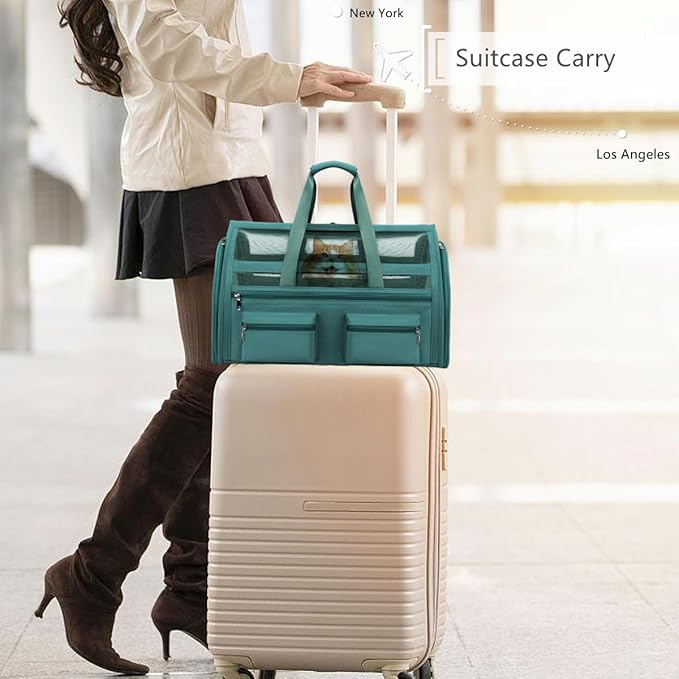 Cat Carrier Bag,Soft Sided Ventilated Pet Carrier for Small Dog Airline Approved Travel Puppy Carrier with Breathable Mesh, Foldable Portable for Outdoor Car