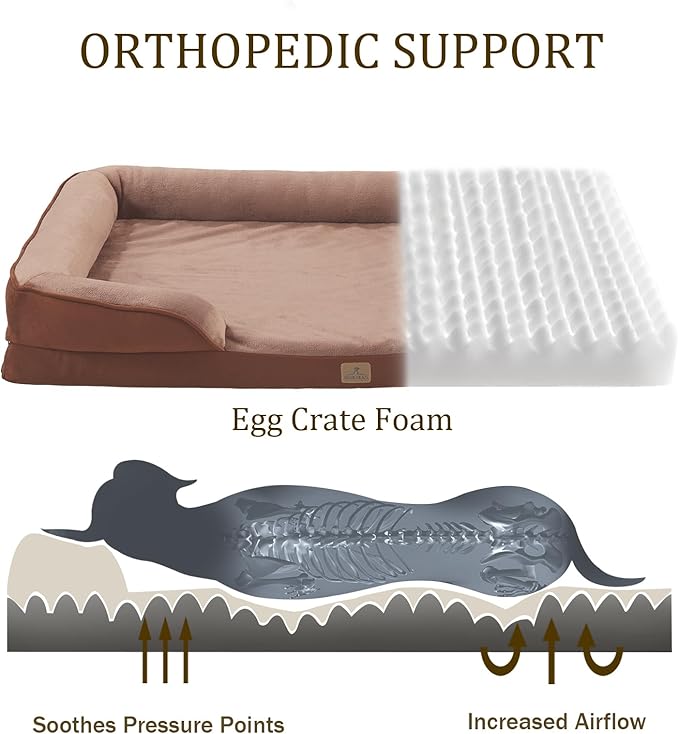 Bedfolks Orthopedic Dog Bed, Waterproof Dog Sofa Bed for Medium Dogs, Egg Foam Pet Couch Bed with Removable Washable Cover and Nonslip Bottom, Brown
