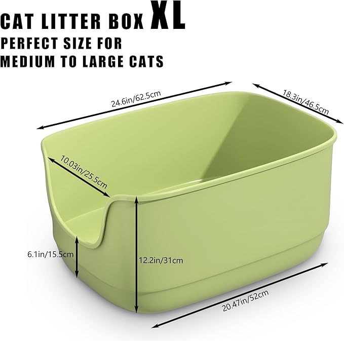 Gefryco Large Cat Litter Box with High Sided 24.6"x18.3"x12.2" - Jumbo Extra Large Open Anti - Splashing High Wall for Multiple Cats (Green)