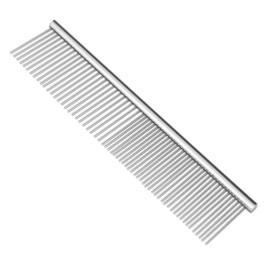 Flexzion Pet Grooming Comb Stainless Steel Cats Dogs Puppy Medium Animals Hair Fur Trimmer Deshedding Brush Accessory Tool with Smooth Teeth Needle Durable Lightweight