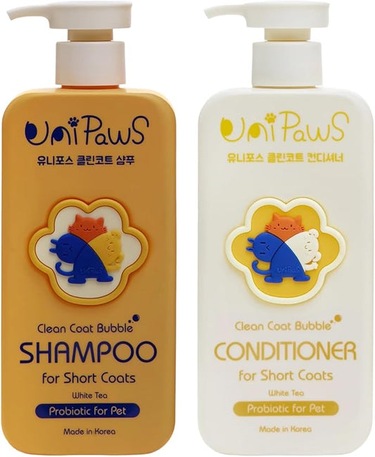 Unipaws Probiotics Dog Shampoo & Conditioner Set for Short-Haired Coats – Itch Relief, Deodorizing & Anti-Shedding for Skin Comfort & Balance with Calendula – EWG Green, Made in Korea, 2×16.9 Fl Oz
