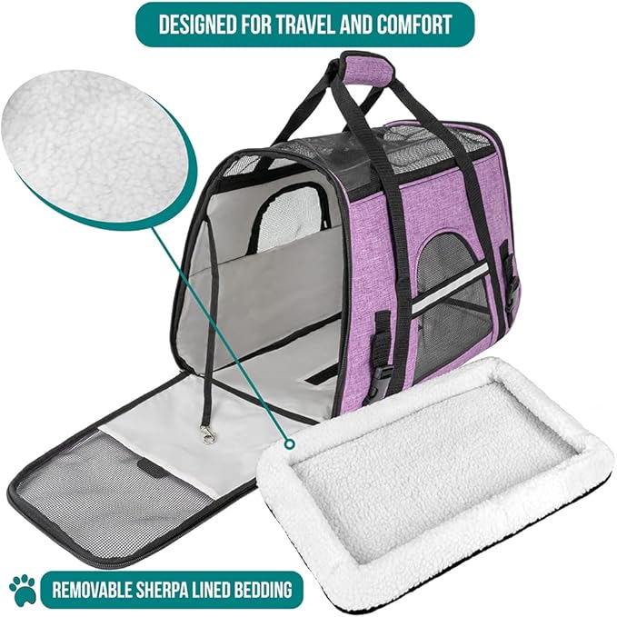 PetAmi Airline Approved Pet Carrier for Cat, Soft Sided Dog Carrier for Small Dog, Cat Travel Supply Accessories Indoor Cat, Ventilated Pet Carrying Bag Medium Large Kitten Puppy, Small Heather Purple