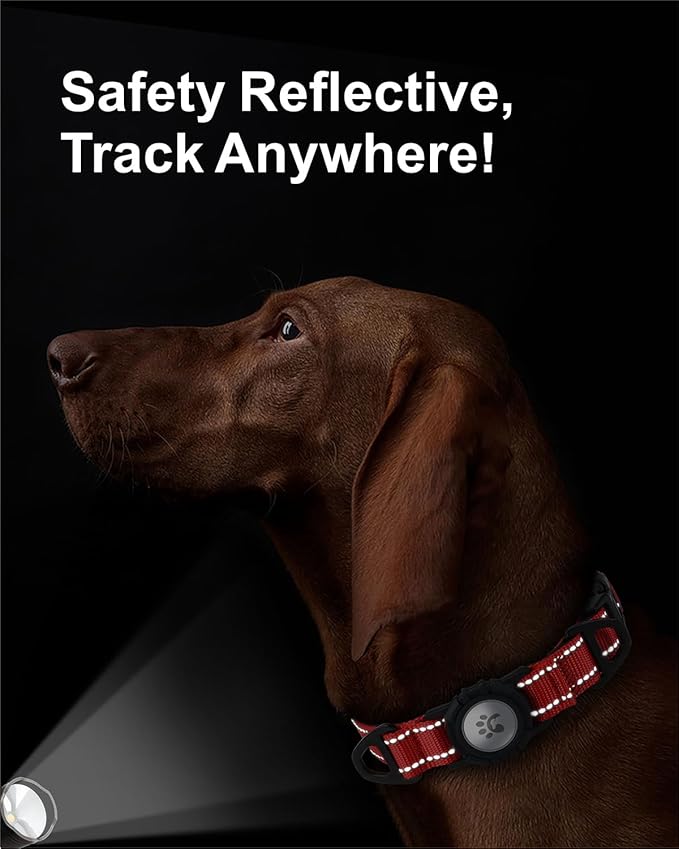 TagME Airtag Dog Collar,Waterproof Reflective Pet Collar with Airtag Holder,Soft Padded and Double D-Rings for Large Dogs,Red