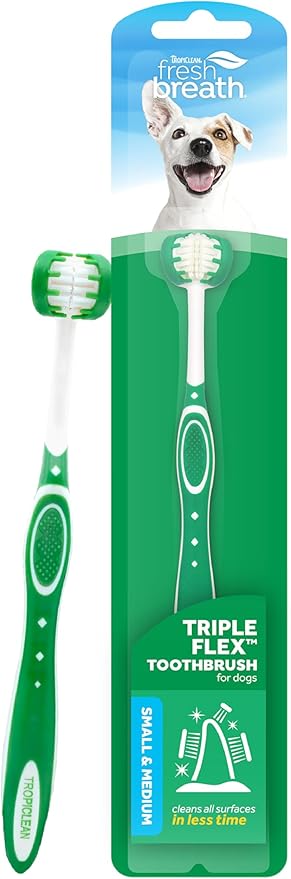 TropiClean Fresh Breath TripleFlex Toothbrush for Small & Medium Dogs | 360-Degree Dog Dental Cleaning | Dog Toothbrush for Small & Medium Breeds