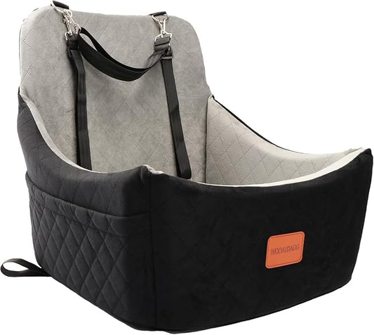 Dog Car Seat for Medium Sized Dog,Pet Travel Car Bed with Seat Belt Channle,Fully Detachable and Washable Car Dog Seat with Adjustable Straps,3 Straps Easy to Install (Black/Grey)
