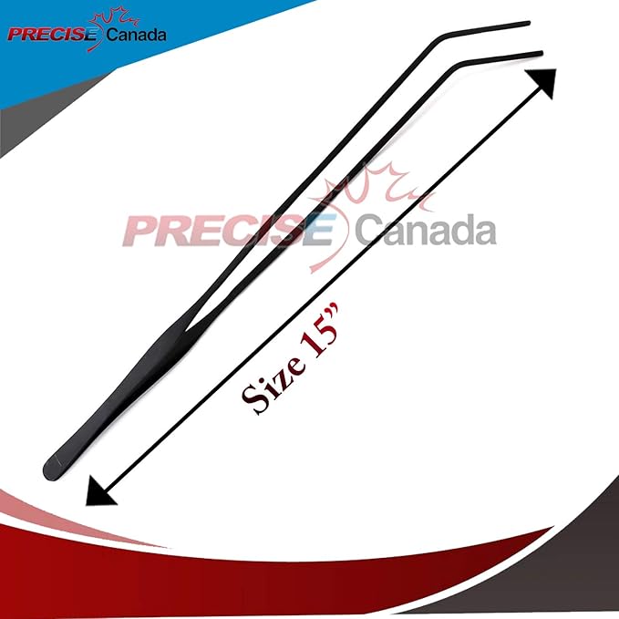 Aquarium Tweezers Stainless Steel Curved Tweezer with Carbonation Protection Coating Long Reptiles Feeding Tongs for Fish Tank Aquatic Plants Spider Snakes Lizards, 15 inch - Black