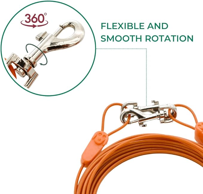 30FT Tie-Out Cables for Dogs - Strong, Safe, and Durable Dog Tie-Outs for Every Breed up to 125 Pounds - Weather and Wear Resistant Galvanized Aircraft Cable for Outside Use