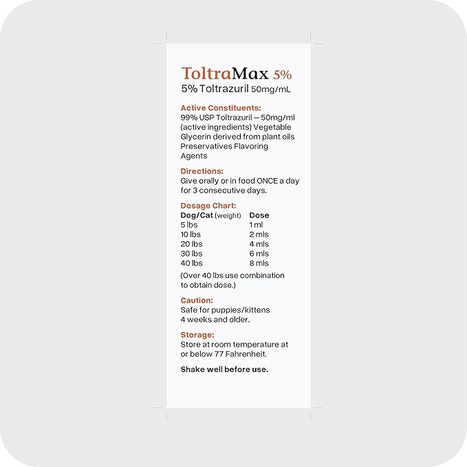 Toltrazuril 5.0% for Horses, Dogs, Cats, 60mL/2 Ounce, for Non-Food Chain Animals, Chicken