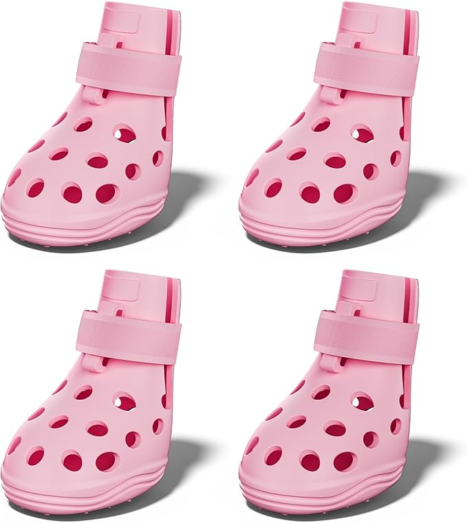 Dog Shoes for Hot Pavement, Breathable Dog Boots Paw Protectors with Adjustable Straps & Non-Slip Sole, Easy On & Off, Waterproof, Easy-Cleaning (Pink, L)