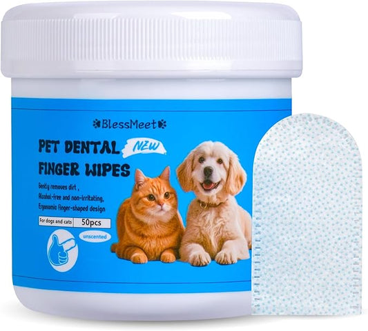 PET Teeth Cleaning Wipes for Dogs & Cats,Gentle Pet Dental Care Wipes with Massaging Micro-Brushing Beads, Remove Bad Breath & Plaque.Dog Toothbrush & Tooth Brushing Kit-Unscented