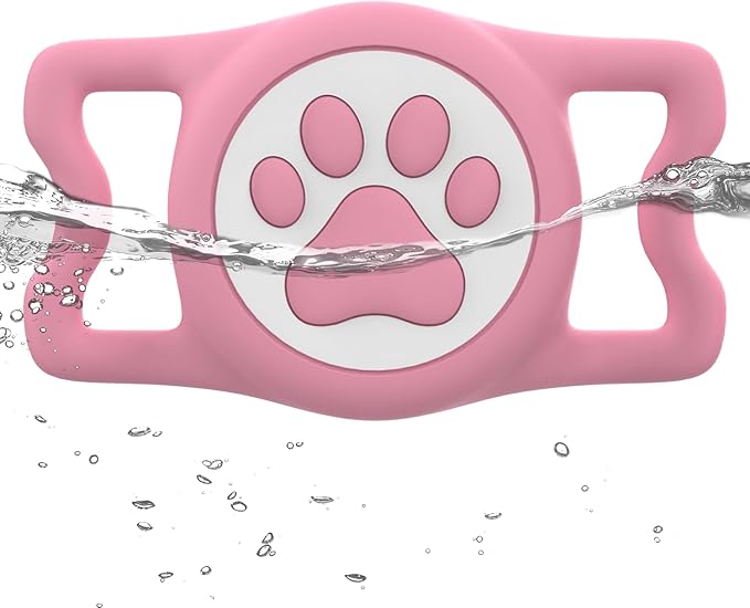 IP68 Waterpoof Dog Airtag Holder, Stretchy Silicone Full Body Covered Apple Air Tag Holder for Dog Cat Collar Fit All Width Collar (Pink, 1 Pack)